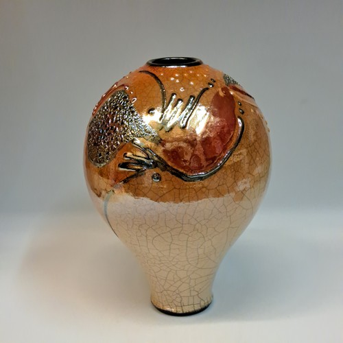 Click to view detail for #240732 Raku Vessel Glitter Glaze $42